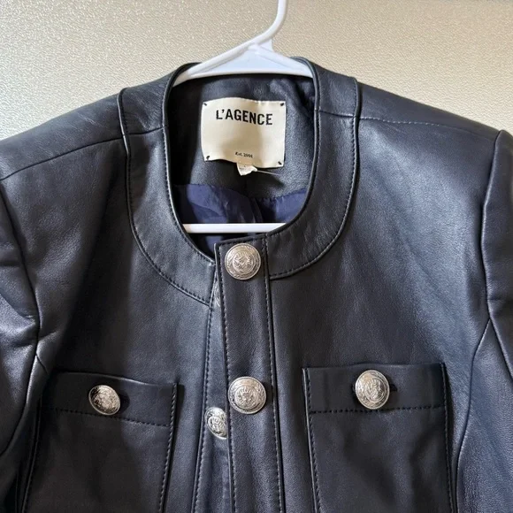L’AGENCE Jayde Collarless Leather Jacket Midnight Sz 4 - Picture 7 of 13